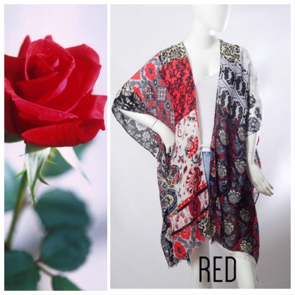 *LAST 2* Boho Patchwork Kimono in Red - Picture 2 of 8